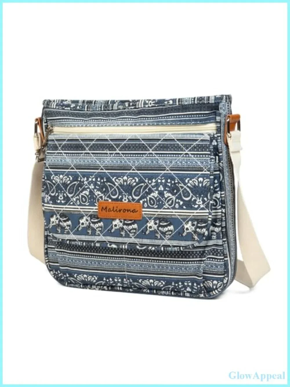Floral Canvas Crossbody Bag Messenger Handbag Multi Pocket Travel Satchel Purse